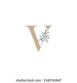 Letter V logo vector design template with floral element. Feminine and classy style vector design perfect for company logo,wall art print,business sign,branding and identity,etc. 
