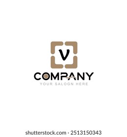 Ilustração do design do vetor do logotipo da carta V com o nome da empresa e seu modelo do logotipo do texto aqui no fundo branco.