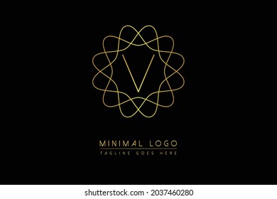Vector de logotipo de la letra V con colores de lujo dorados y símbolo de icono vintage minimalista de diseño de carta de oro o monograma