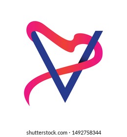 Letter v logo vector with ribbon design