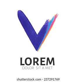 Letter V logo vector  template. Four colors emblem symbol. Icon design elements