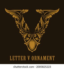 Letter V logo vintage ornament style