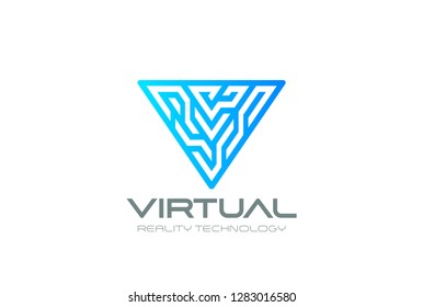 Letter V Logo Virtual Reality VR Triangle digital design for Blockchain Cryptocurrency Technology Vector template. Block chain style Logotype concept icon.