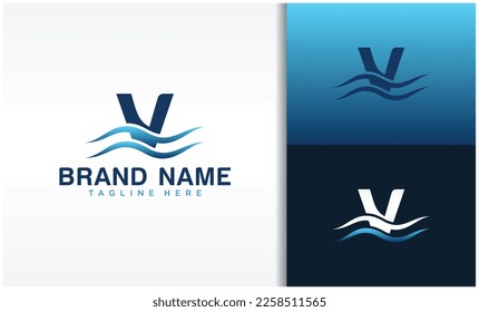 Logotipo de letra V con plantilla de diseño de ondas Vector Stock