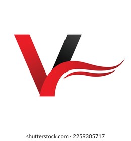 LETTER V LOGO WAVE RED BLACK