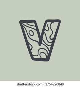 Logo de la letra V con patrón de línea de ondas. Fuente perfecta para el diseño de agua o desierto, paisajes, tarjetas de viaje y conceptos ecológicos, etc.