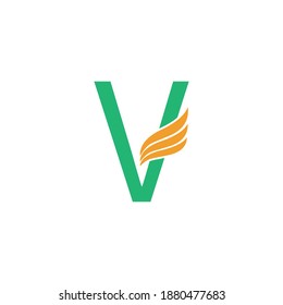 Logo de la carta V con ilustración de diseño de icono de ala