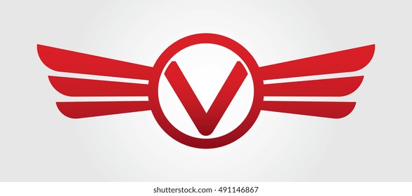 Letter V Logo Winged Red Color