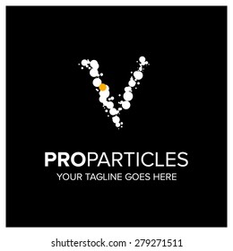 Letter v logo. Yellow Dot Highlighted in symbol .Abstract Alphabet particles logotype vector design.