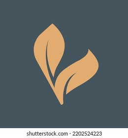 Letter V logo.Alphabet initial.Lettering sign isolated on dark fund.Decorative style icon for brand identity.Elegant, beauty, spa font monogram.Leaf, plant, petal shapes.Healthy lifestyle concept.
