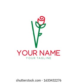 Letter V logo,Rose Flower Red, beauty and fashion logo