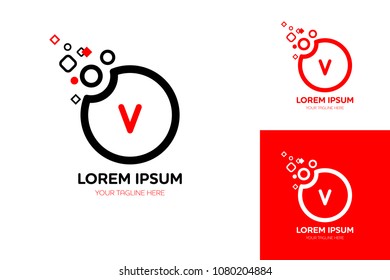 Letter V logotype design. Dots transform to circle concept vector