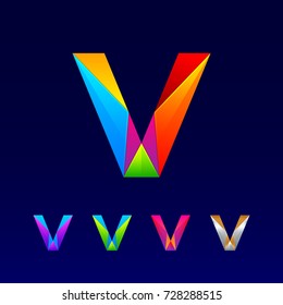 Letter V logotype design set made of 3d, Origami, Geometric and Polygon with Glossy colorful and gradient, Rainbow Vibrant Colors for your Corporate identity vector design template