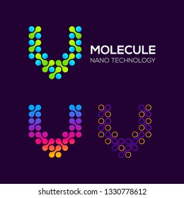 Letter V Logotype with Dots and Curve , Circle Shape and Line Connection, Molecule and Nano Technology logo, Innovation and DNA Icons, Medical Cosmetics Symbols, Science Laboratory Cell Signs