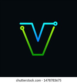 Letter v logotype monoline,Technology and digital abstract circuit, connection concept -vector