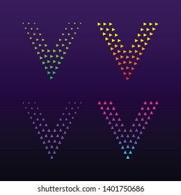 Logotipo de carta V con formas Triangle, símbolo Growing Arrow Up, signo Play Media Multimedia, logotipo Next Forward Express y Logistic, icono Digital and Technology para su identidad corporativa de empresa