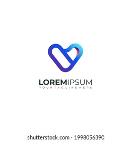 letter V with love logo gradient modern colorful logo template