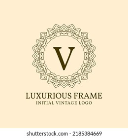 letra V marco lujoso elemento de diseño del logotipo vectorial vintage inicial