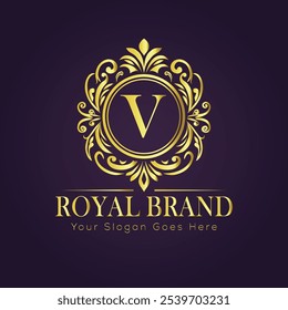 Letter V luxury gold logo concept