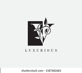 Letter V Luxury Logo. Black and White V With Classy Leaves Shape design perfect for fashion, Jewelry, Beauty Salon, Cosmetics, Spa, Hotel and Restaurant Logo. 
