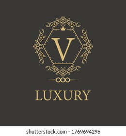 Letter V luxury logo. Premium elegant initial letter design template for restaurant, hotel, boutique, cafe, Hotel, Heraldic, Jewelry, Fashion and other business