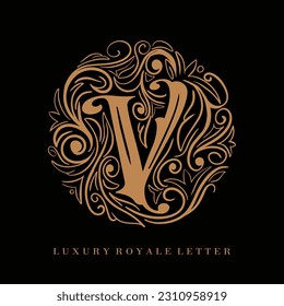 Letter V Luxury Royal Circle Ornament Logo