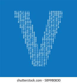 Letter V made from binary code data