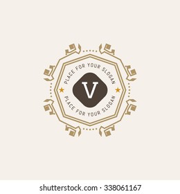 The letter V  made in modern line style vector. Luxury elegant frame ornament and ethnic tribal elements. Example designs for Cafe, Hotel, Jewelry, Fashion, Restaurant 