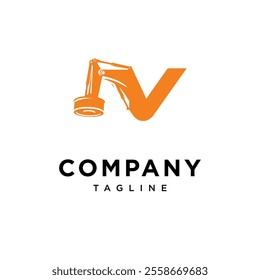 Letter V Magnet Excavator Logo Icon Vector
