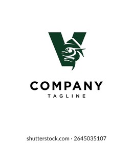 Letter V Mahi Mahi Fish Logo Icon Vector