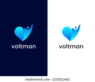 letter v with man logo design template