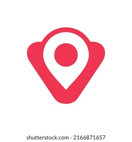 Letter V map pin logo icon design template - Vector