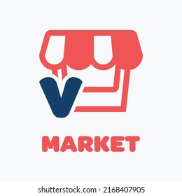 Letter V and market logo in modern style. With a white background