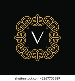 letter V medallion emblem initial circle badge logo