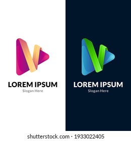 Letter V media play logo concept with gradient color