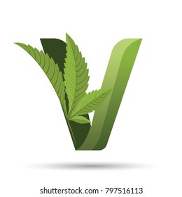 Letter V. Medical Marijuana, Cannabis Green Leaf Logo. Vector Illustration.