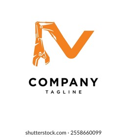 Letter V Metal Shear Excavator Logo Icon Vector