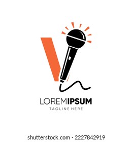 Letter V Microphone Logo Design Vector Icon Graphic Emblem Illustration