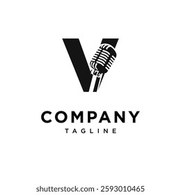 Letter V Microphone Logo Icon Vector