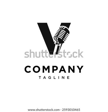 Letter V Microphone Logo Icon Vector