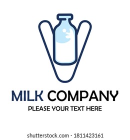 Letter v with milk bottle symbol template illustration suitable for product label or brand etc