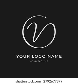 Letter V Minimalist Calligraphic Monogram Vector Monoline Style Template