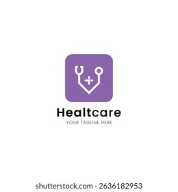 Letter V minimalist and iconic healthcare logo, medical and clinic with stethoscope