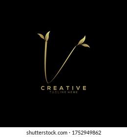 Letter V Minimalist Thin Flourishes Typography Logo