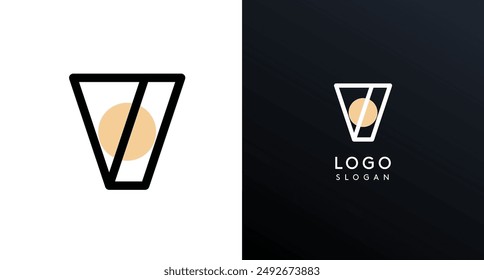 Letter V modern logo featuring geometric shapes, circle and lines. Abstract minimalist logotype for Japanese restaurant branding, tech companies, creative business identities. Vector illustration