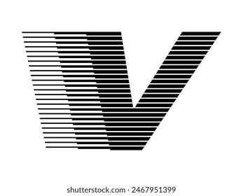 V Alphabet Logo Line Velocidad Abstractas Ilusión Óptica Banda Semitono Icono Ilustración vectorial