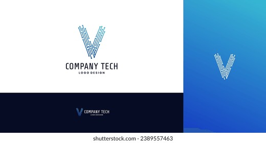 letter V modern for tech logo design. vector illustrator. connected dots logo.