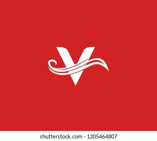 Letter V with Modern Wave Swoosh Red Background Logo