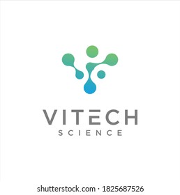 Letter V Molecule Logo Vector Stock. Alphabet V Logo Molecular connection. science innovation logotype. Initial V Logo Neurons networking medical icon. Scientific laboratory, nano technology