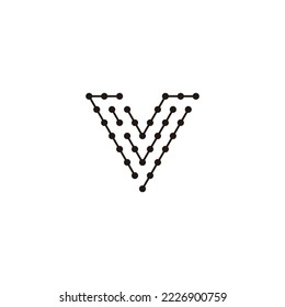 Letter v molecules, lines symbol simple logo vector
